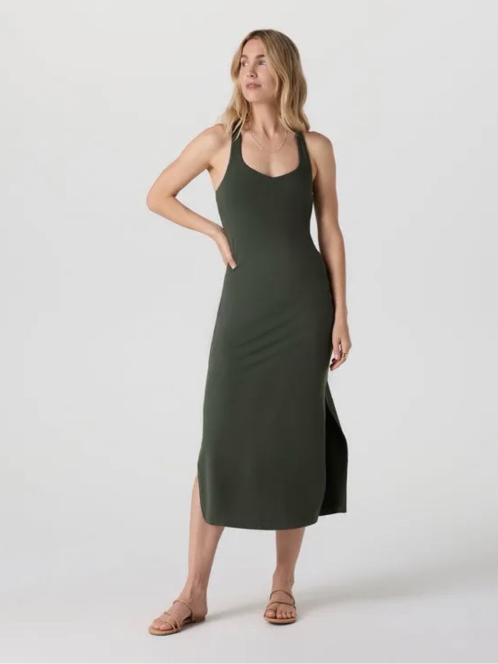 Vuori Halo Racerback Midi Tank Dress in Kale